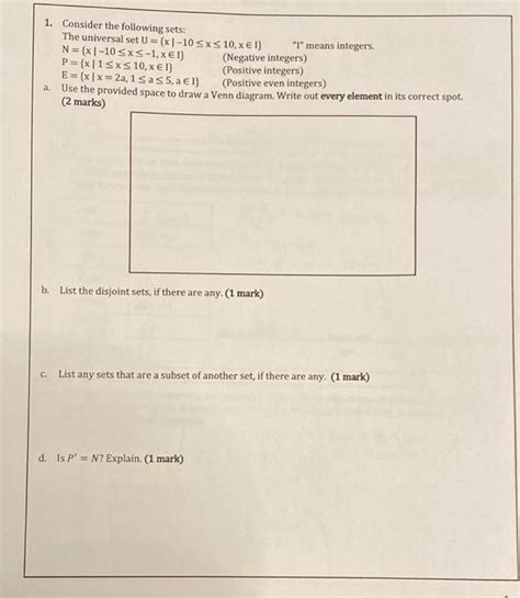 Solved 1 Consider The Following Sets The Universal Set