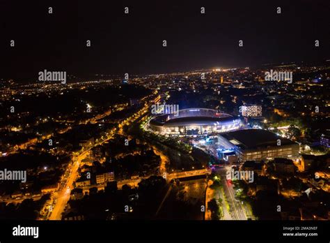 Aerial View Of Cluj Napoca City By Night Urban Landscape With