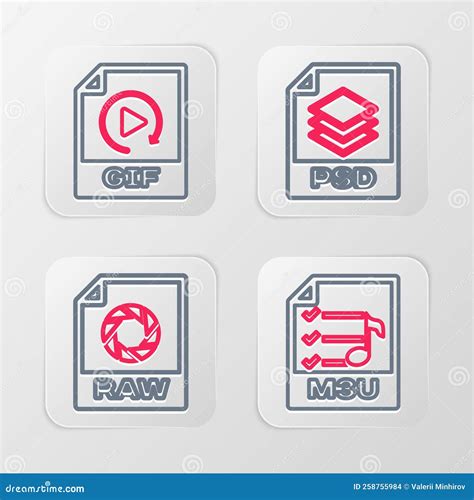 Set Line M U File Document Raw Psd And Icon Vector Stock