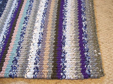 Hand Woven Area Rag Rug Stripe Traditional Loom Twined Recycled Cotton