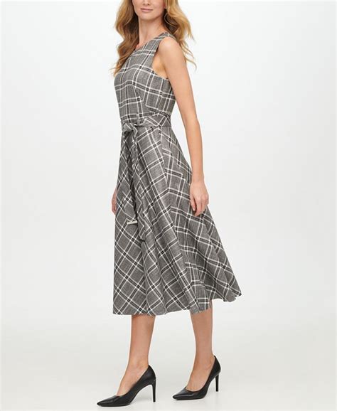 Calvin Klein Metallic Plaid Belted Dress Macys