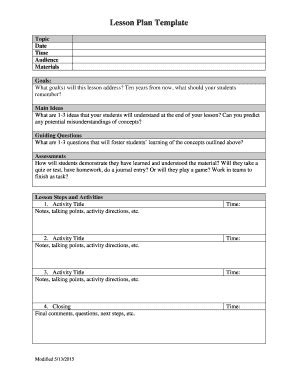 Fillable Online Kingcounty Lesson Plan Template King County Fax Email