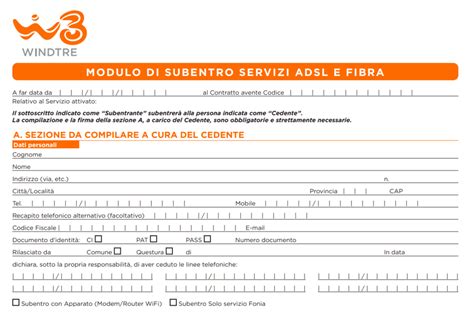 Modulo Subentro WINDTRE Come Cambiare Intestatario