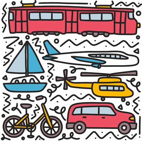 Premium Vector Doodle Set Of Transportation Hand Drawing With Icons