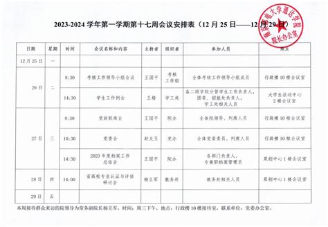 2023 2024学年第一学期第十七周会议安排表