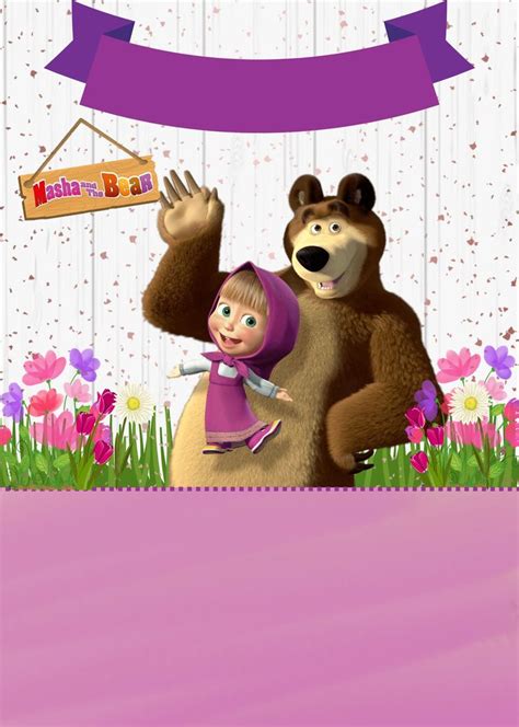 Editable Masha And The Bear Hester Canvas Birthday Helena Editable