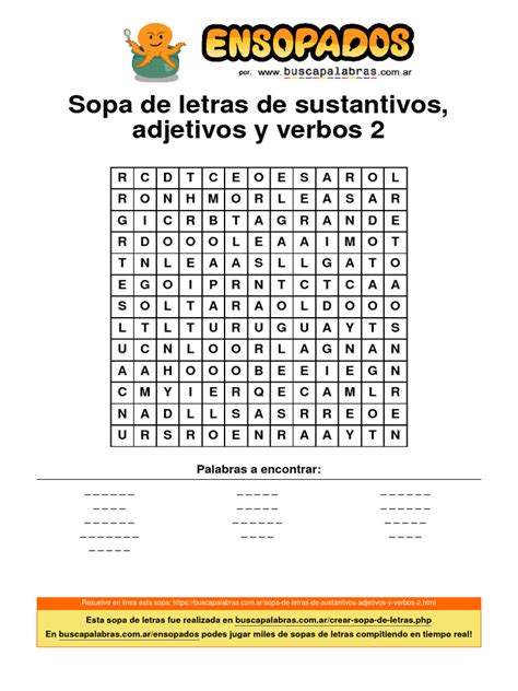 Sopa De Letras De Sustantivos Adjetivos Y Verbos 2 Pdf