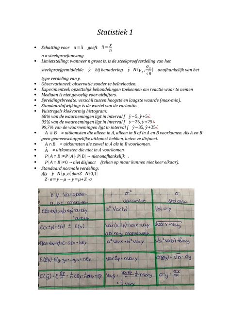 Statistiek Samenvatting Statistics Statistiek Schatting Voor