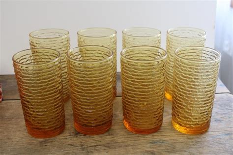 70s Vintage Harvest Gold Colored Glass Drinking Glasses Soreno