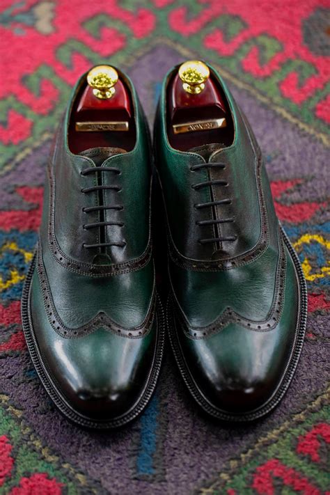 Lace Up Shoes With Patina Effect In Green Color Handmade Shoes Armos