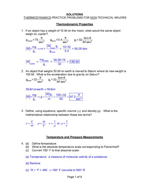 Solutions Thermodynamics Practice Problems Exercises