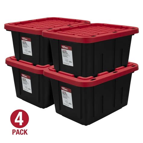 Hyper Tough 12 Gallon Snap Lid Storage Bin Black Red Lid Set Of 4