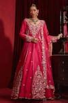 Buy Pink Dupion Silk Embroidered Floral Patterns Naira Long Anarkali