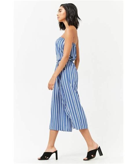 Forever Forever Striped Crepe Capri Jumpsuit