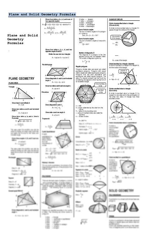 SOLUTION Solid Mensuration Formulas Study Guide Studypool