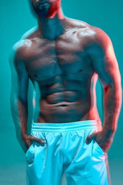 Premium Photo Cropped Photo Of Athletic Guy With Naked Muscular Torso