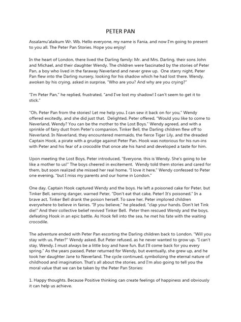 Peter Pan Story Pdf Wendy Darling Neverland