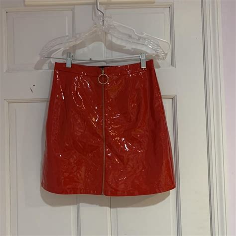 Thrifted Red Pleather Skirt Perfect For A Night Depop