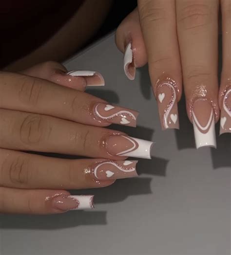 Cute White Yin And Yang Frenchies In Square Acrylic Nails Girly