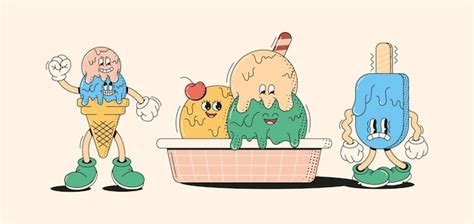 Premium Vector Cute Ice Cream Characters In Retro Cartoon Style