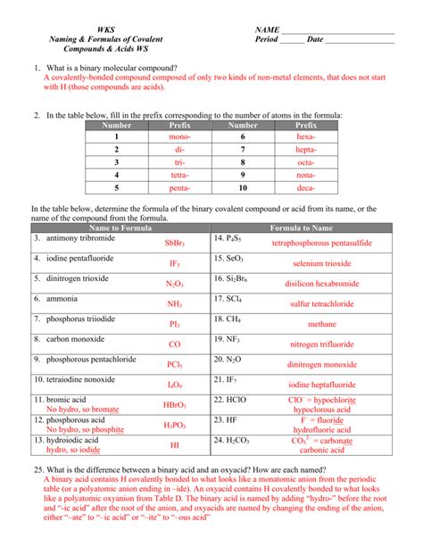 Covalent Compound Naming Worksheet Covalent Bonds Questions Practice