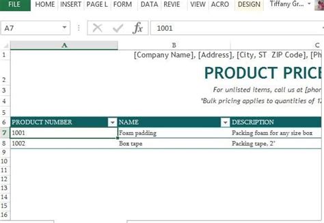 Product Price List Template For Excel