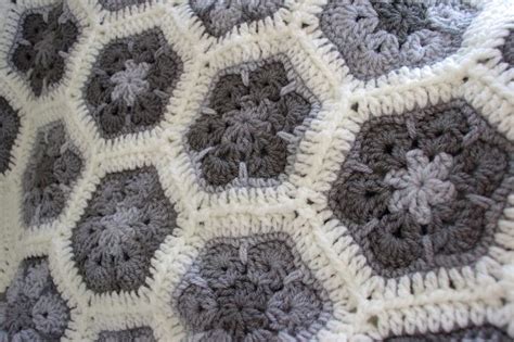 Greyscale African Flower Hexagon Blanket Cushion Woolnhook By