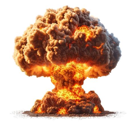 Nuclear Explosion. Fire Cloud from a Bomb Explosion. Isolated on White ...