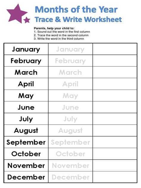 Months of the Year Worksheets