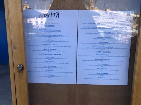 Menu at Novità restaurant, Senglea