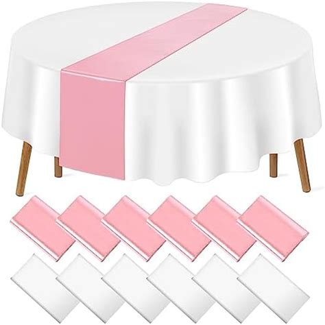 Amazon JALANCY 6 Set 90 White Round Tablecloth And 35x120 Sage