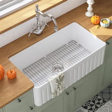 Fireclay Sink Single Bowl Farmhouse Apron Kitchen Sink Flat Or Fluted Reversible Installation