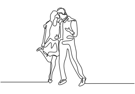 Continuous Line Drawing Romantic Couple Kissing Lovers Theme Concept