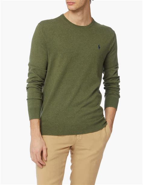 Shop Polo Ralph Lauren Cotton Slim Fit Roundneck Sweater Olive On Rinascente