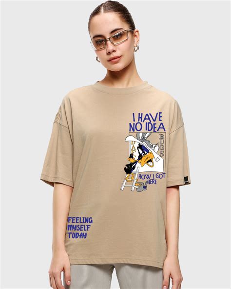 Buy Womens Brown No Idea Graphic Printed Oversized T Shirt Online At Bewakoof