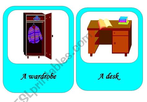 English Worksheets Furniture Flash Cards 1 4