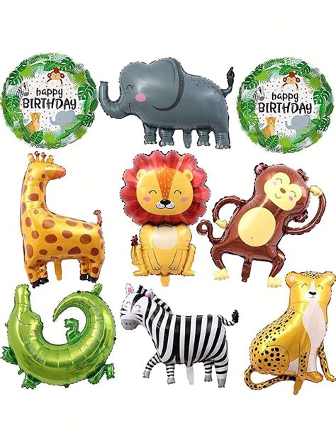 Juego De 9 Globos Temáticos De Animales Salvajes De La Selva Elefante