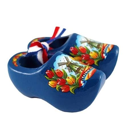 Souvenirs Klompjes Blauw Met Bloemen En Een Molen