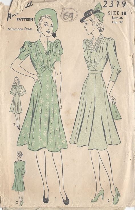 1940s Vintage Sewing Pattern B38 DRESS R89 By ANNE ADAMS The