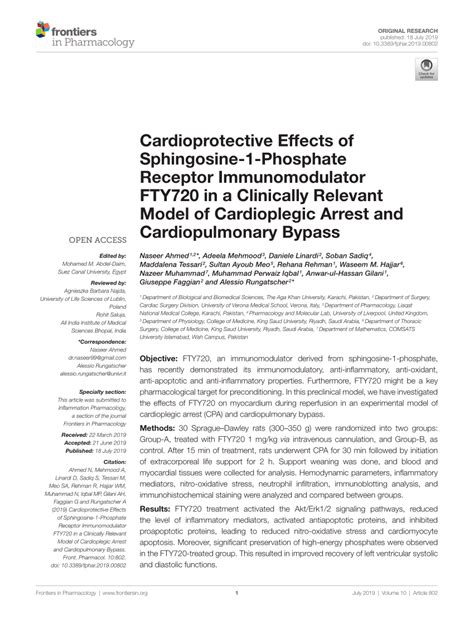 PDF Cardioprotective Effects Of Sphingosine 1 Phosphate Receptor