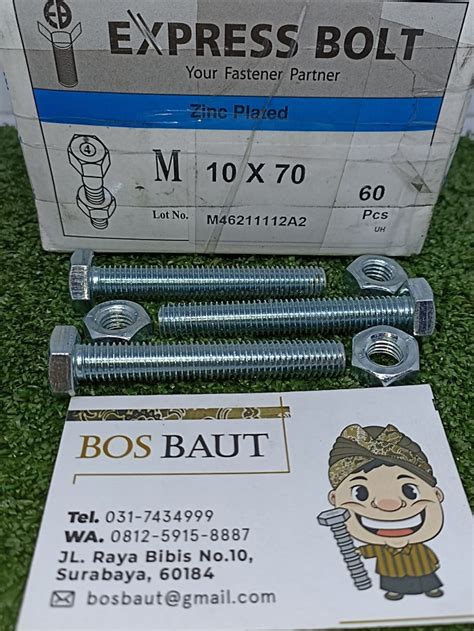 Jual Baut Mur Besi Baut Mur Hexagon Besi M10X70 Putih P1 5 Kunci 17