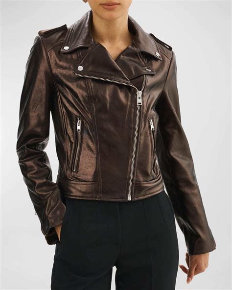 Lamarque Donna Metallic Leather Biker Jacket Editorialist