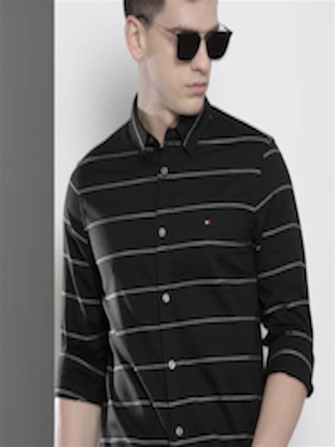 Buy Tommy Hilfiger Men Black And White Slim Fit Horizontal Striped Pure