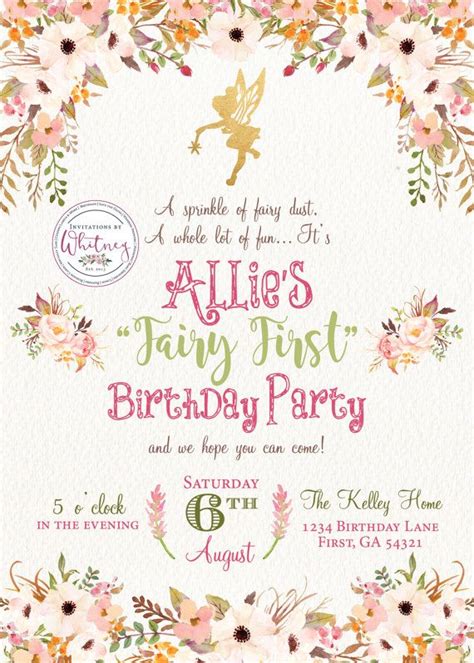 Templates Paper Editable Fairy Princess Birthday Invitation Girl Pink