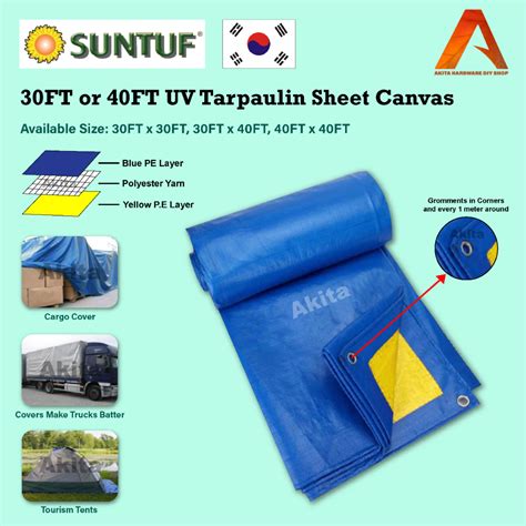 SUNTUF 30FT 40FT Blue Yellow UV Tarpaulin Sheet Waterproof Canvas