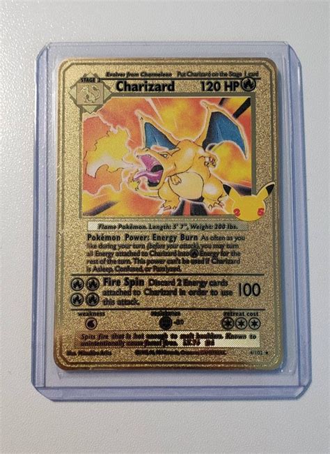 Pokemon Charizard 25th Anniversary Textured Gold Metal Custom Etsy UK