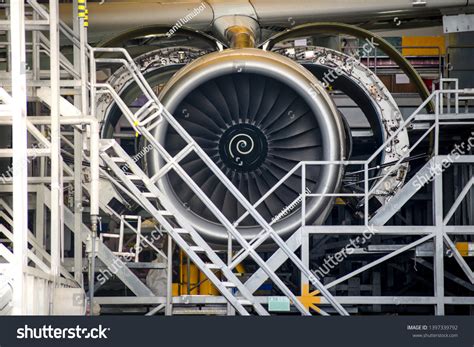 front view aircraftairplane engine  lift stock photo