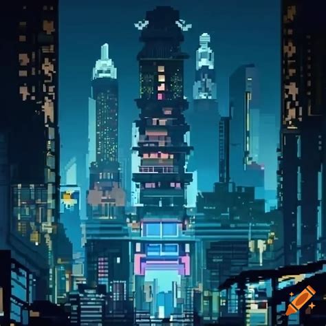 Digital Pixel Art Showing Overview Of A D Futuristic Asian City On Craiyon