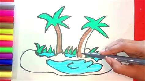 Island Drawing Easy How To Draw Island With Color Youtube