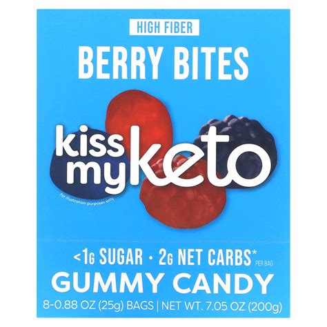 Kiss My Keto Gummies Candy Low Carb Gluten Free Healthy Snack Vegan Keto Berry Bites 8